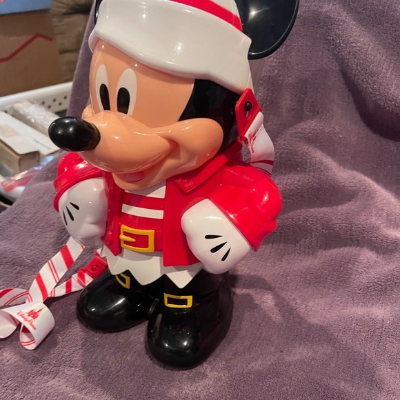 Disney Parks Mickey Mouse Christmas Popcorn Bucket Santa Elf Stripe Suit, #7983 - Picture 2 of 5